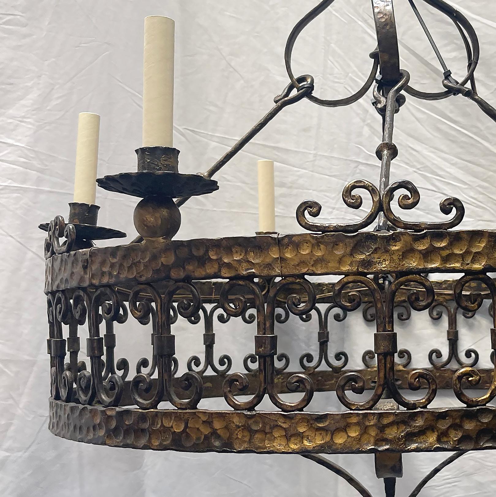 French Gilt Metal & Iron Chandelier In Good Condition For Sale In New York, NY