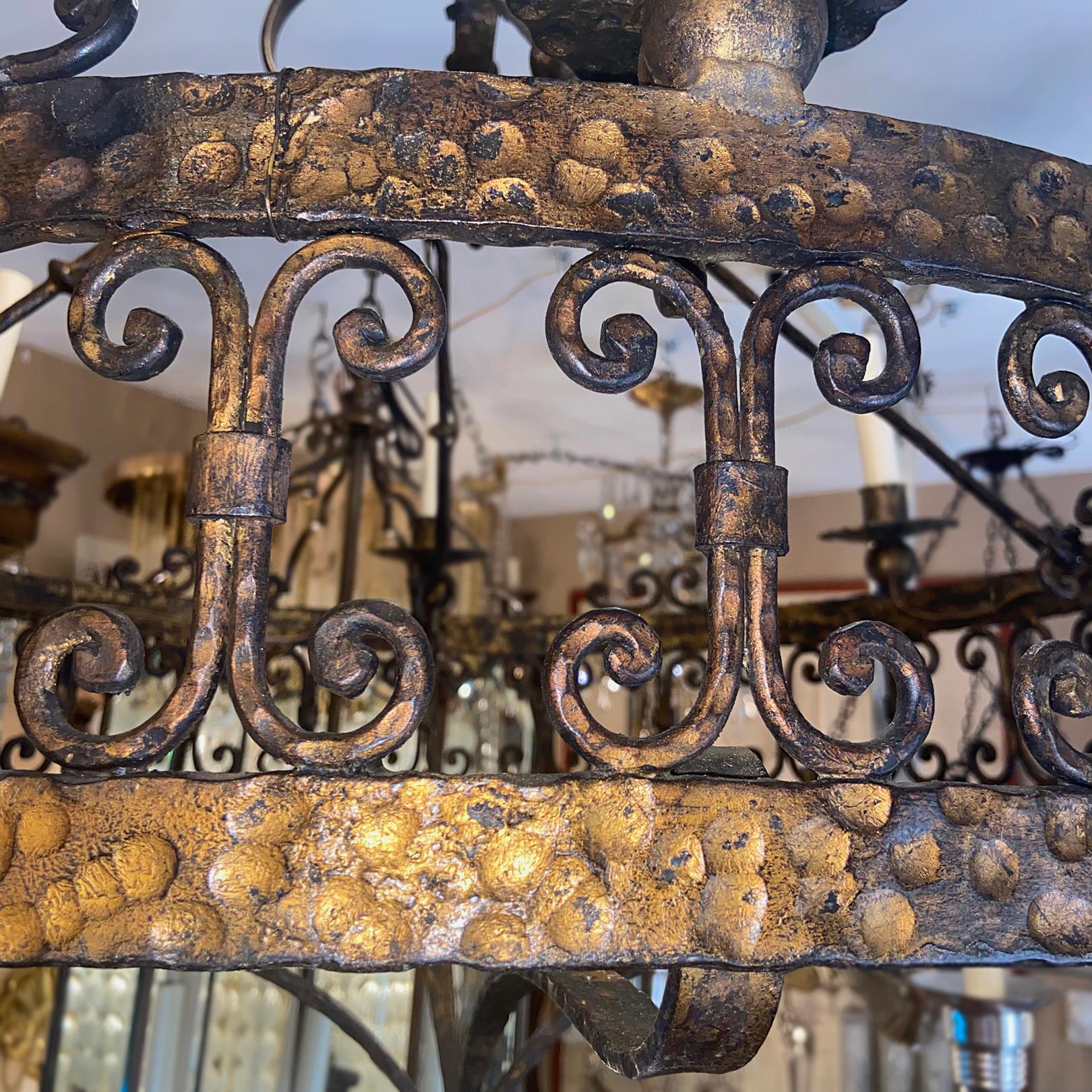 French Gilt Metal & Iron Chandelier For Sale 2