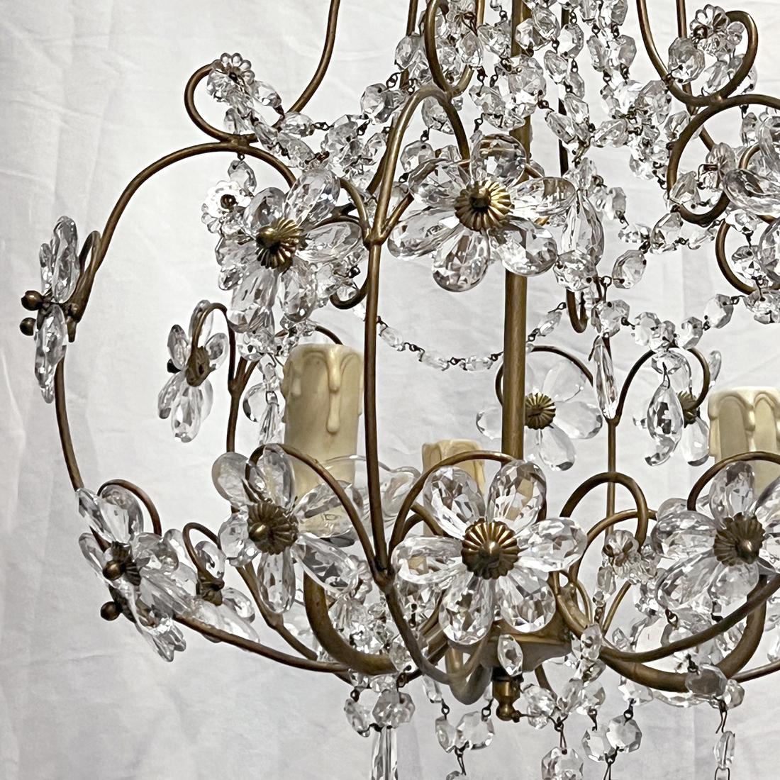 Mid-20th Century French Gilt Metal Light Fixture with Flowers For Sale