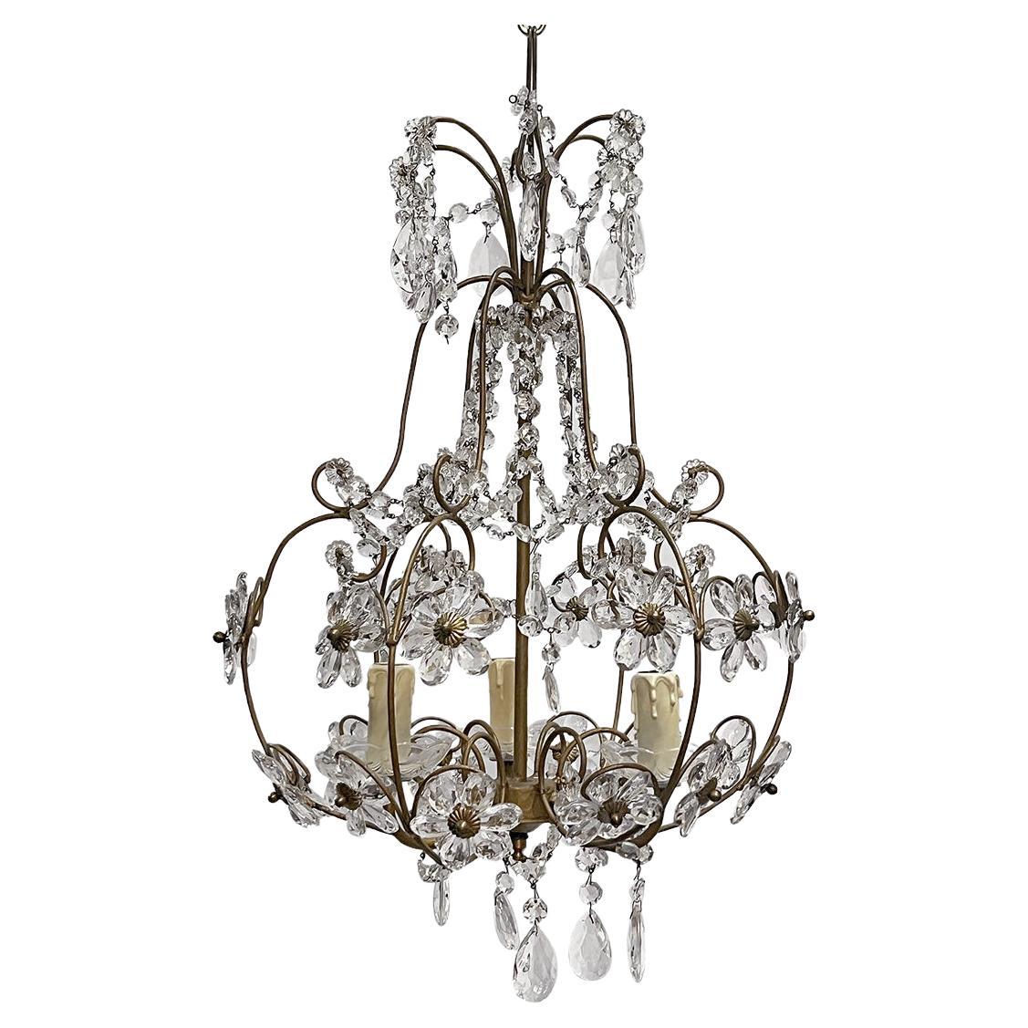 French Gilt Metal Light Fixture with Flowers For Sale