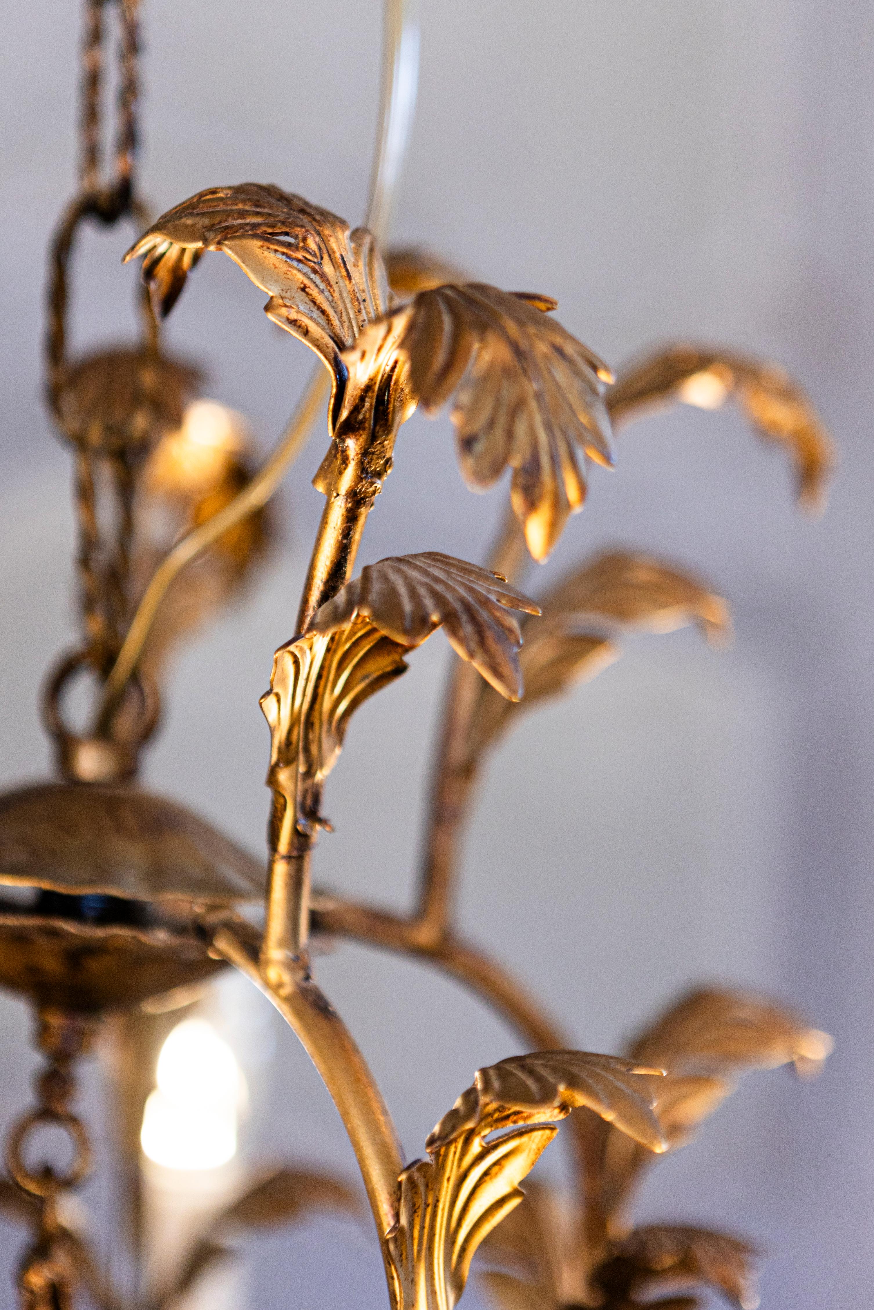 French Gilt Metal Maison Charles Inspired Five-Light Chandelier with Foliage For Sale 1