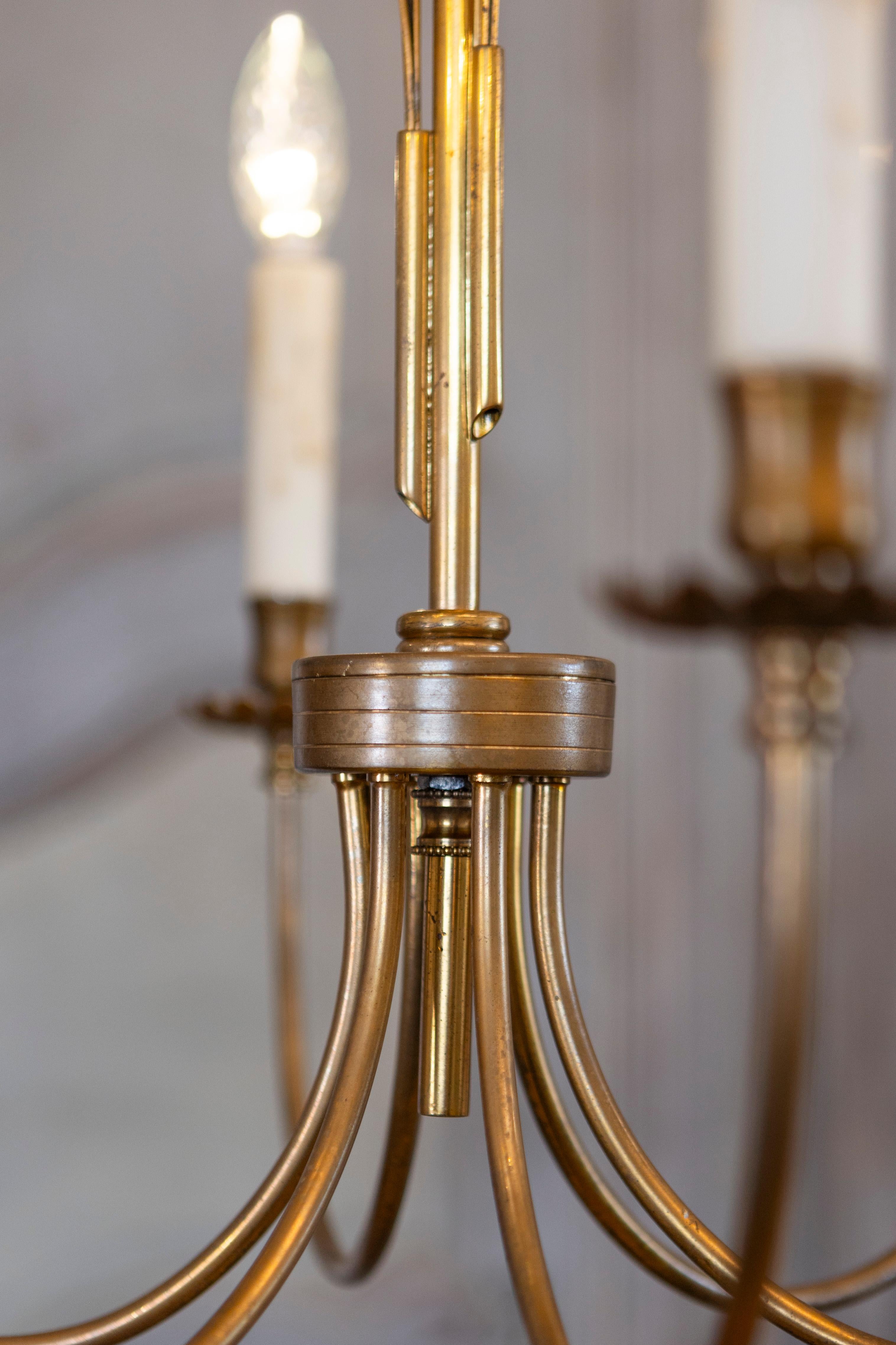 20th Century French Gilt Metal Maison Charles Inspired Six-Light Chandelier with Swoop Arms For Sale