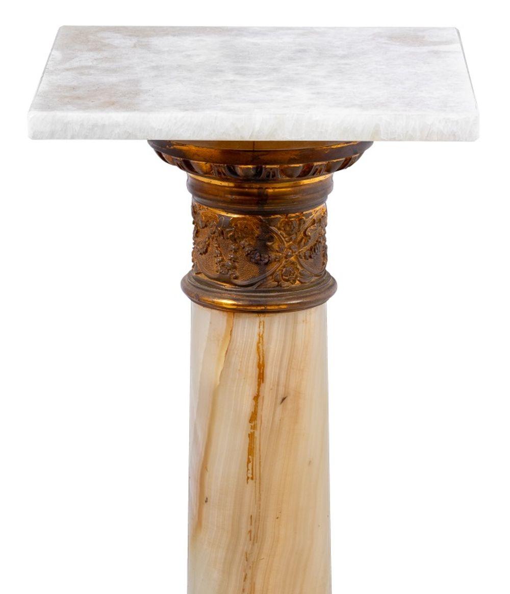 Neoclassical French Gilt Metal Mounted Alabaster Pedestal For Sale