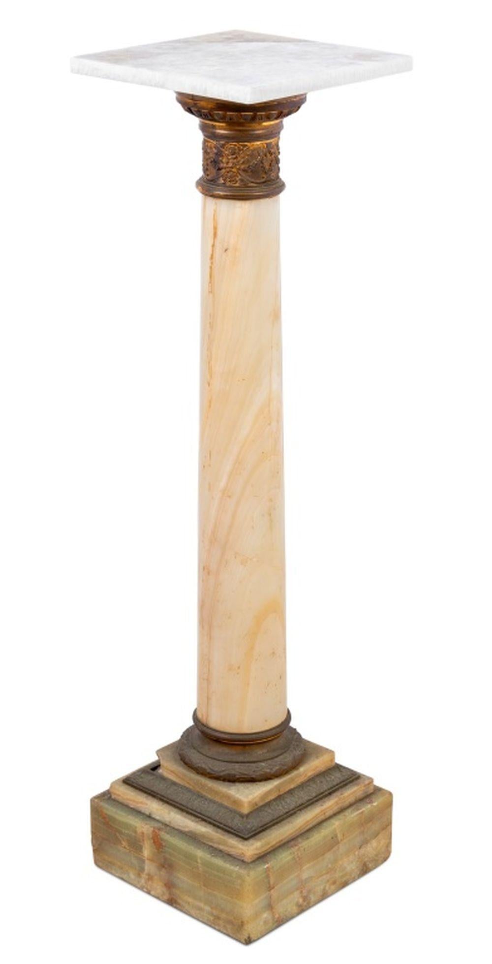 French Gilt Metal Mounted Alabaster Pedestal In Good Condition For Sale In Astoria, NY