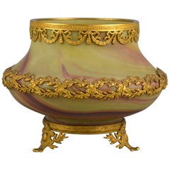 French Gilt Metal Mounted Glass Vase, Sèvres L & F . Art Nouveau