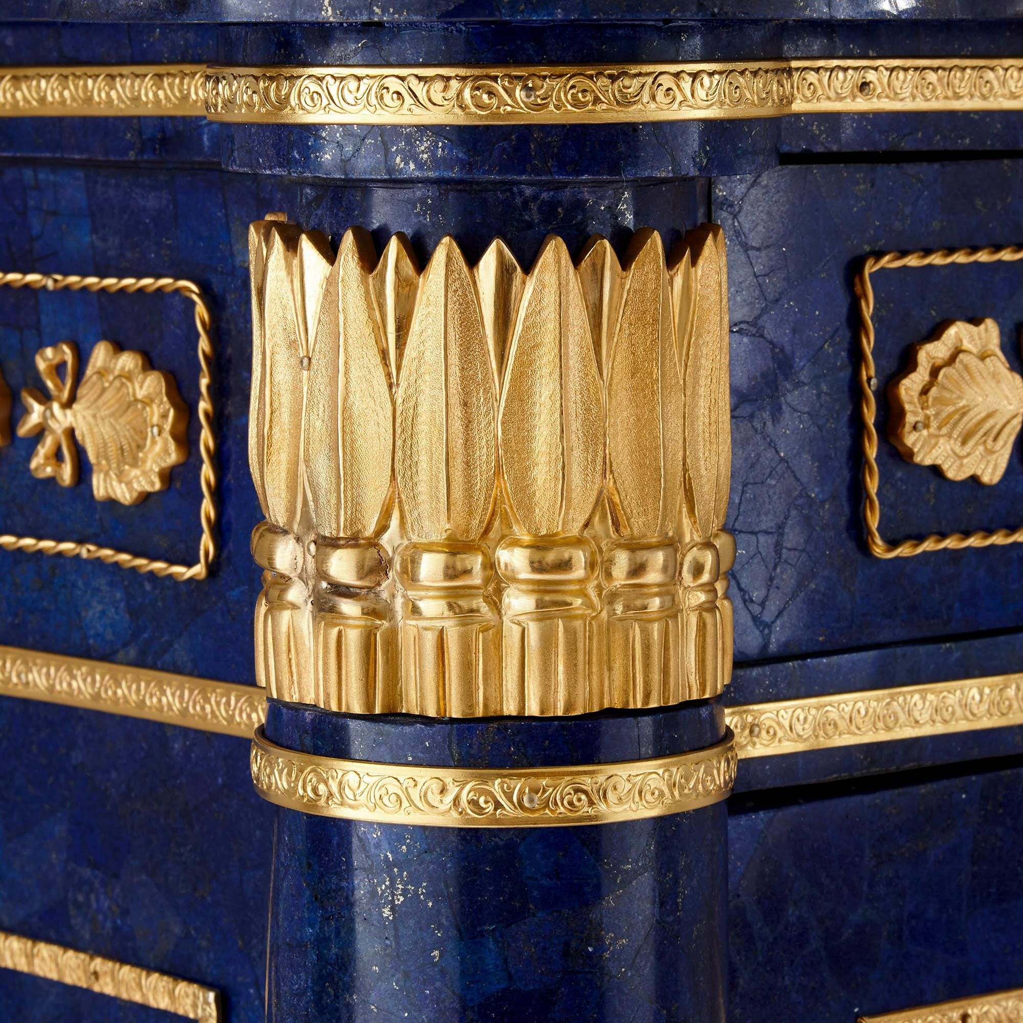 French Gilt Metal Mounted Lapis Commode in the Empire Style 1