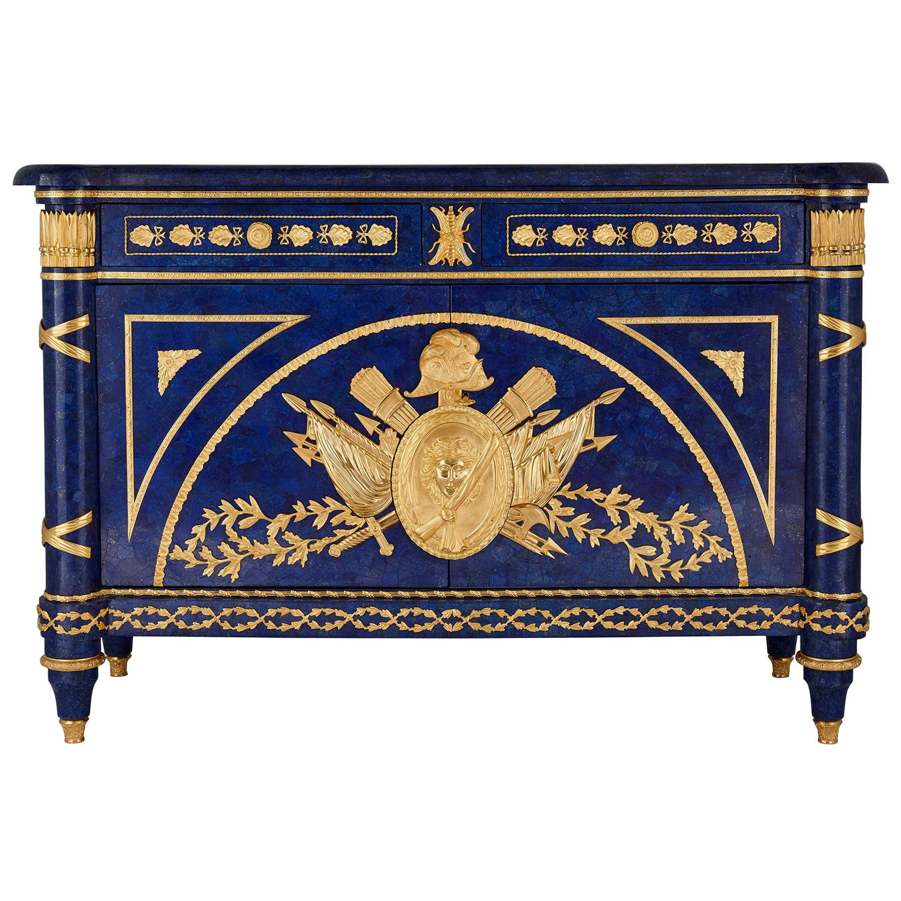 French Gilt Metal Mounted Lapis Commode in the Empire Style