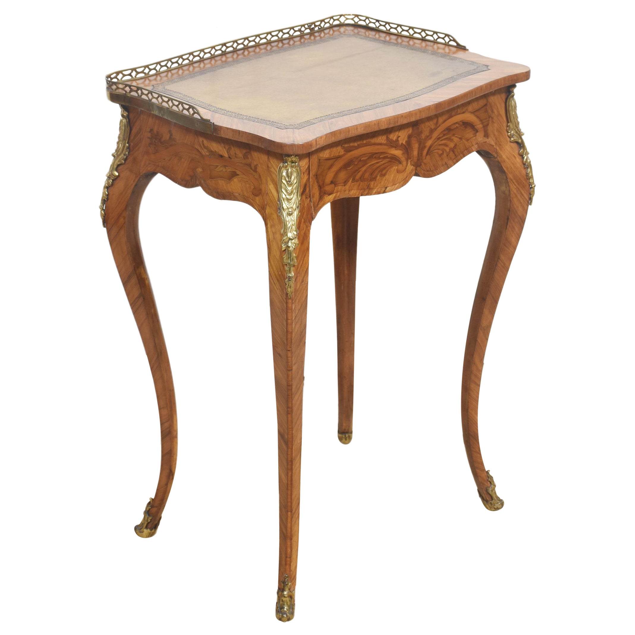 French gilt-metal mounted marquetry side table For Sale
