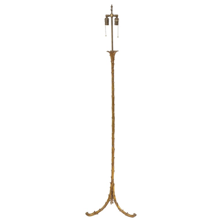 French Gilt Metal Palm Tree Floor Lamp For Sale