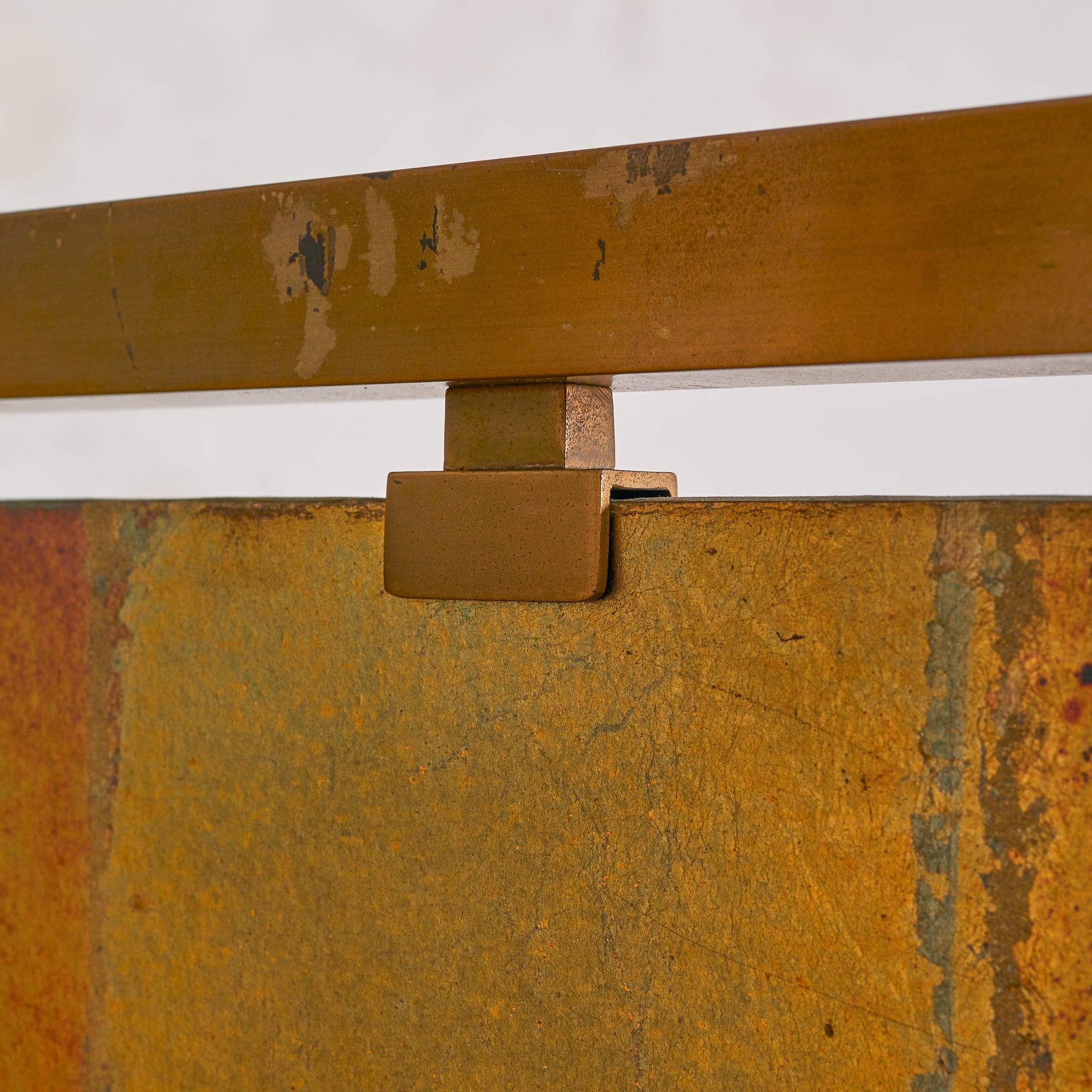 French Gilt-Metal + Patinated Gold-Leaf Folding Screen, 1970s en vente 1