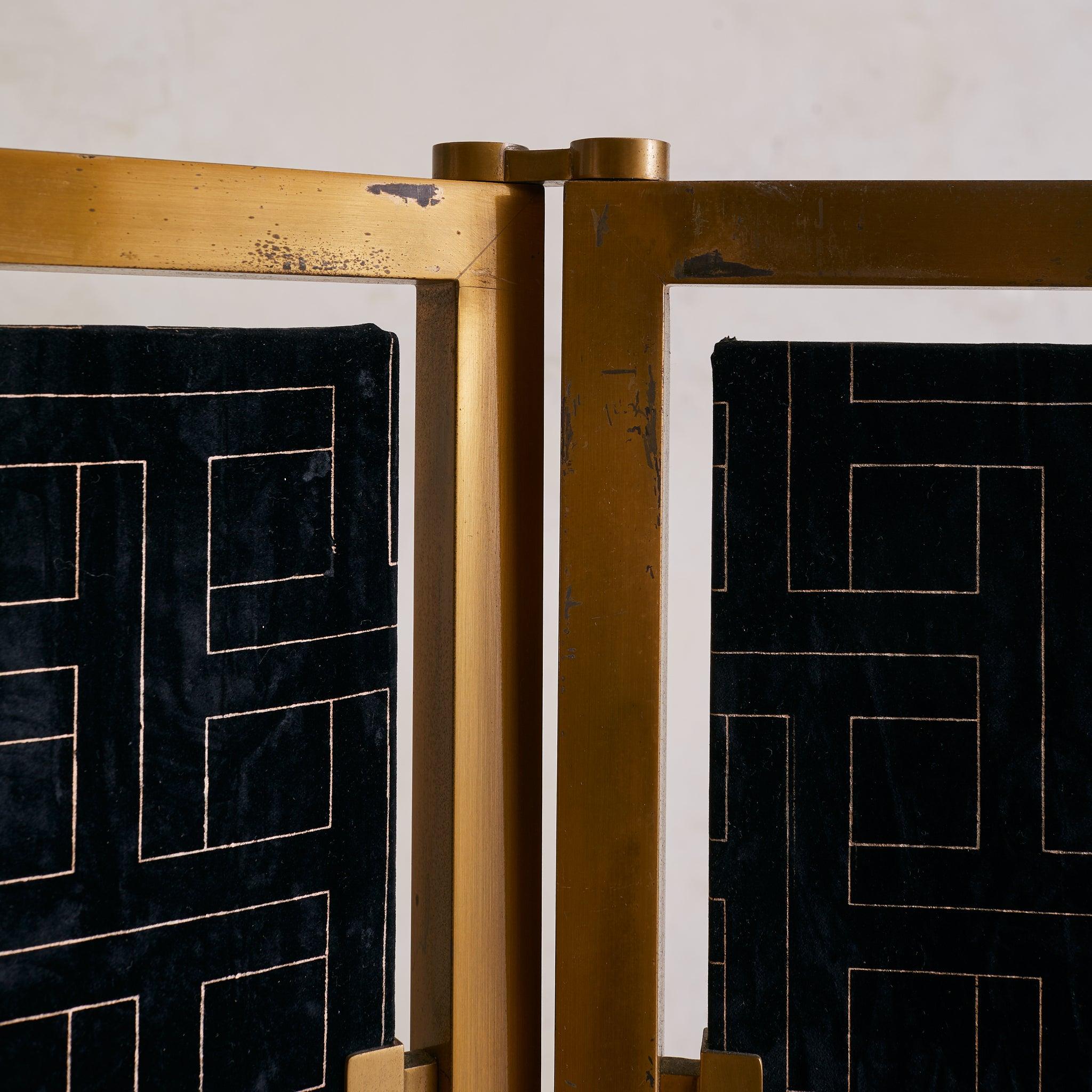 French Gilt-Metal + Patinated Gold-Leaf Folding Screen, 1970s en vente 2