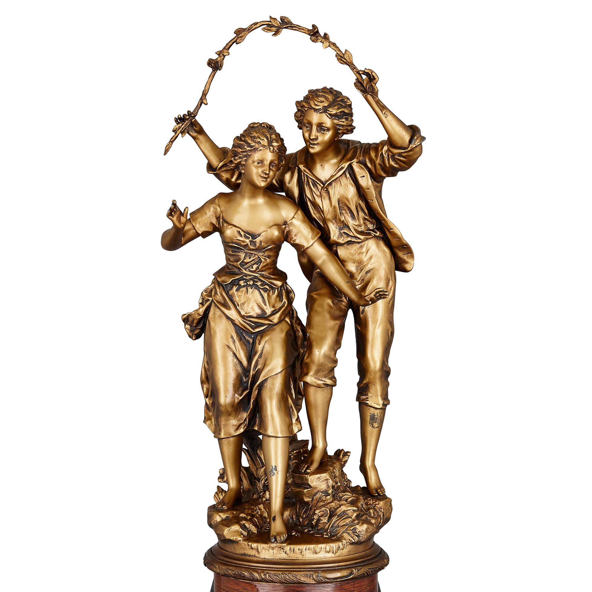 French Gilt Metal Sculpture on Neoclassical Pedestal by Ernest Rancoulet In Good Condition For Sale In London, GB