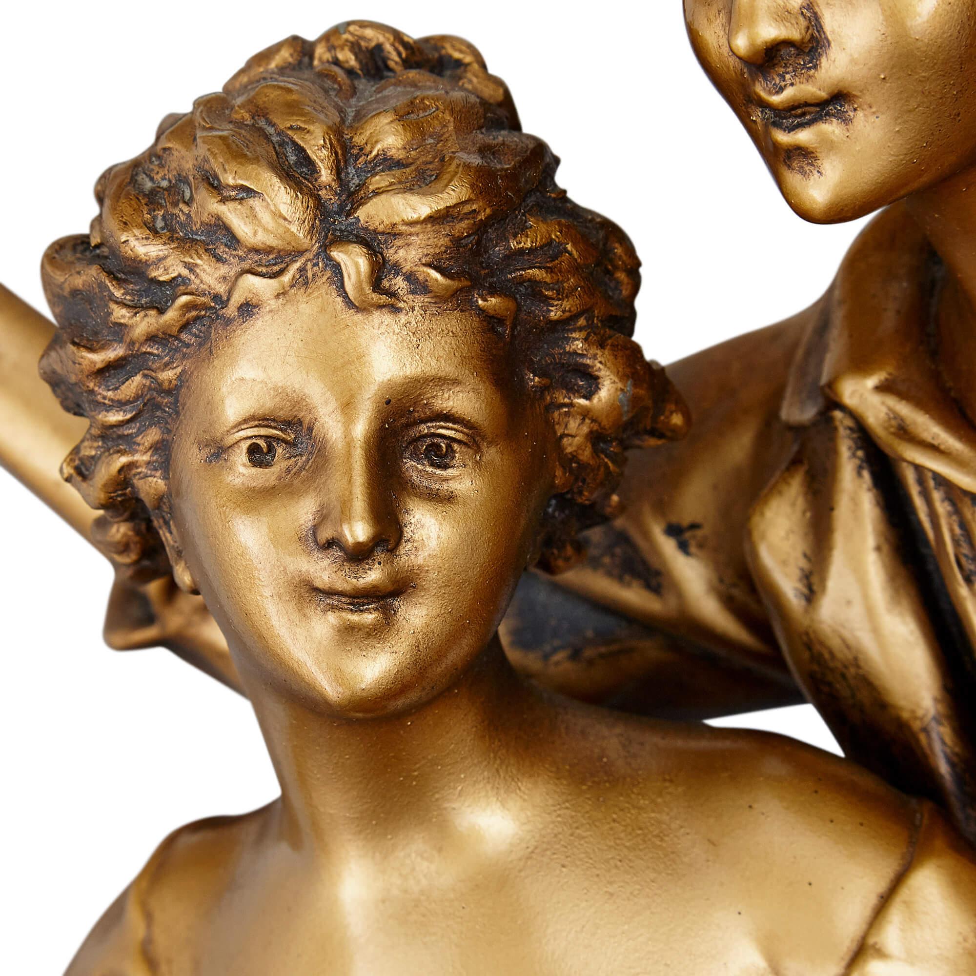French Gilt Metal Sculpture on Neoclassical Pedestal by Ernest Rancoulet For Sale 2