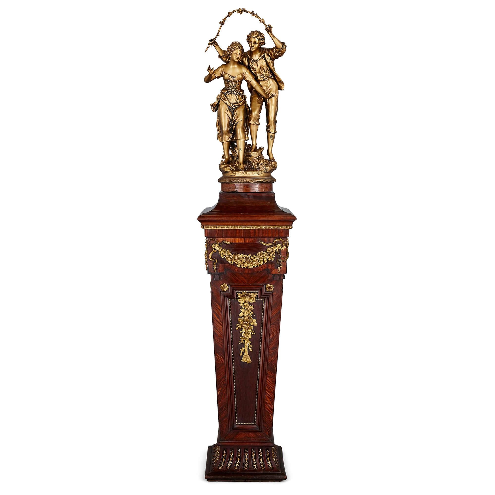 French Gilt Metal Sculpture on Neoclassical Pedestal by Ernest Rancoulet For Sale