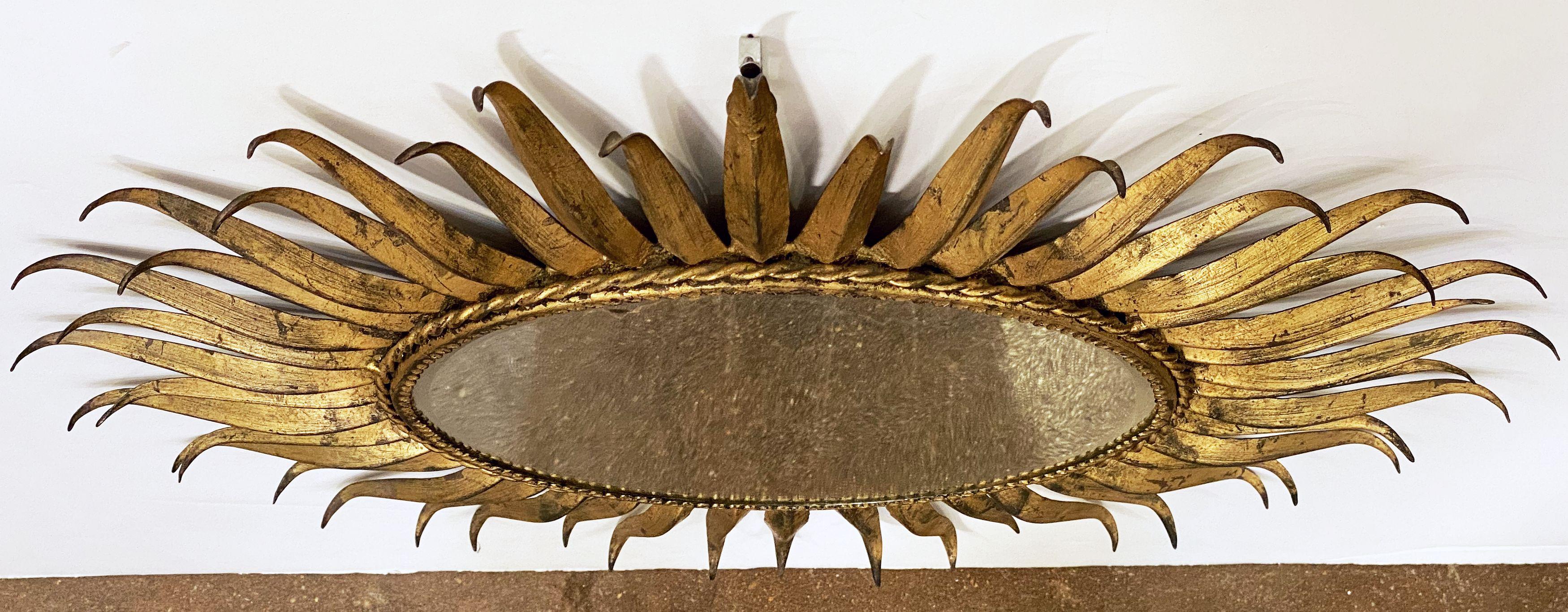 Mid-Century Modern French Gilt Metal Starburst or Sunburst Mirror (Diameter 24)