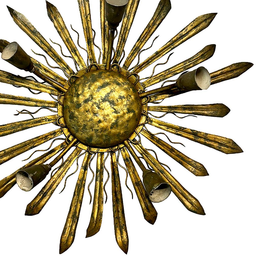 French Gilt Metal Sunburst Fixture In Good Condition For Sale In New York, NY