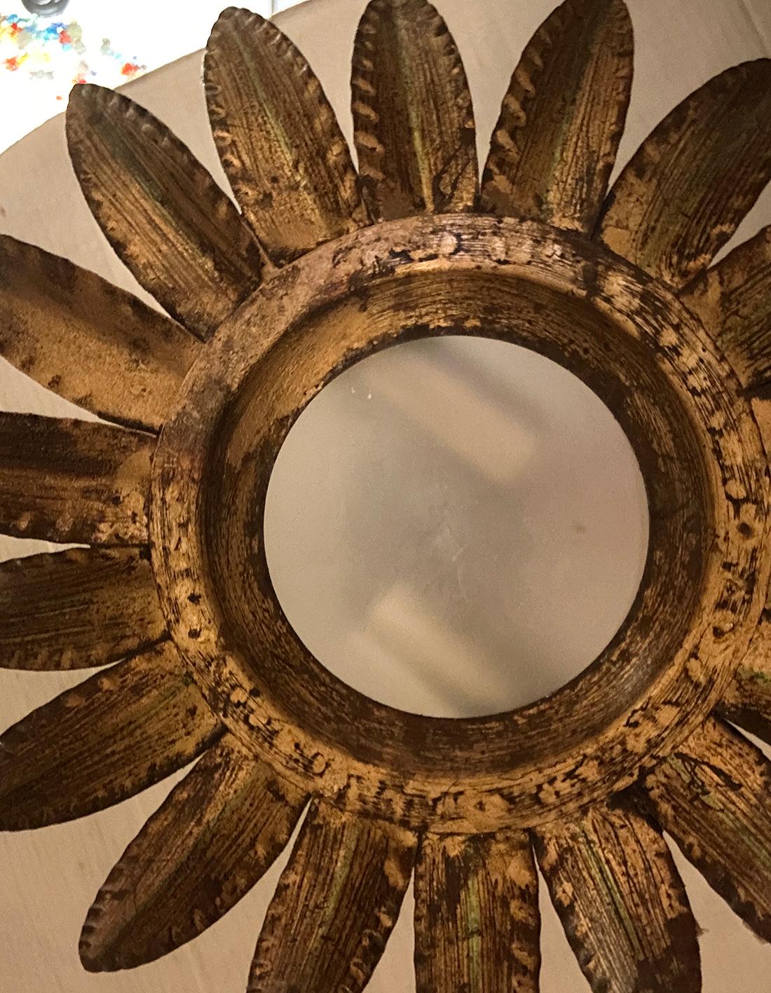 French Gilt Metal Sunburst Fixture In Good Condition For Sale In New York, NY
