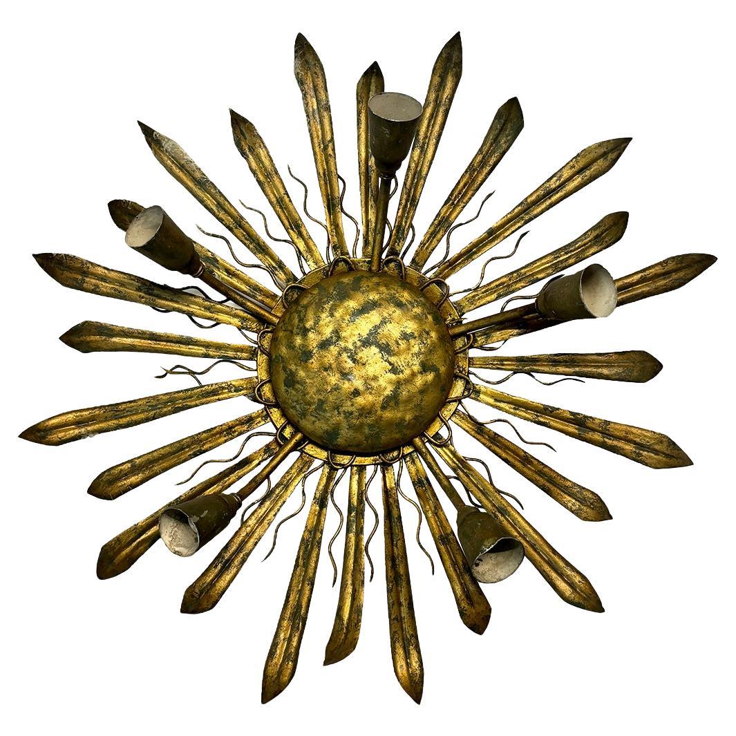 French Gilt Metal Sunburst Fixture