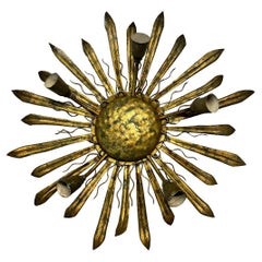 Französische vergoldete Metall-Sonnenschliff-Leuchte