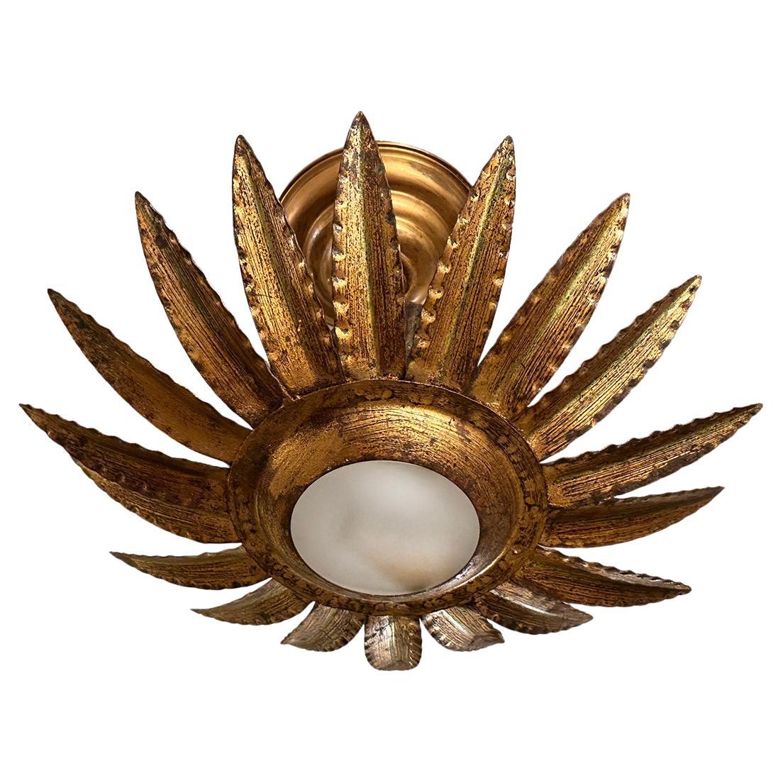 French Gilt Metal Sunburst Fixture