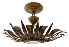 French Gilt Metal Sunburst Light Fixture