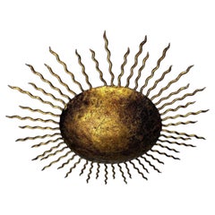French Gilt Metal Sunburst Light Fixture, Gilbert Poillerat, 1930s France