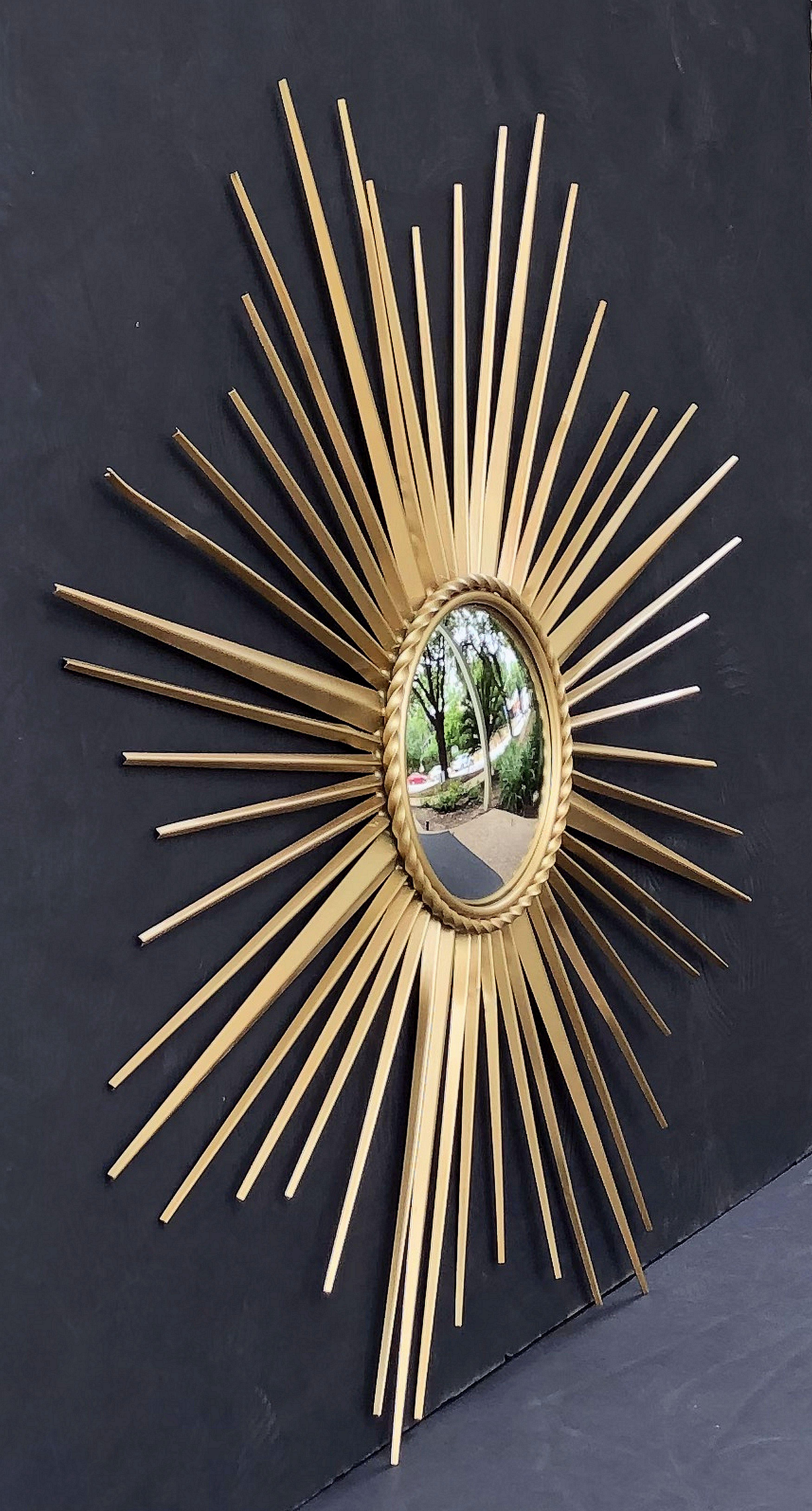 Mid-Century Modern French Gilt Metal Sunburst or Starburst Mirror by Chaty Vallauris (Dia 33 3/4) For Sale