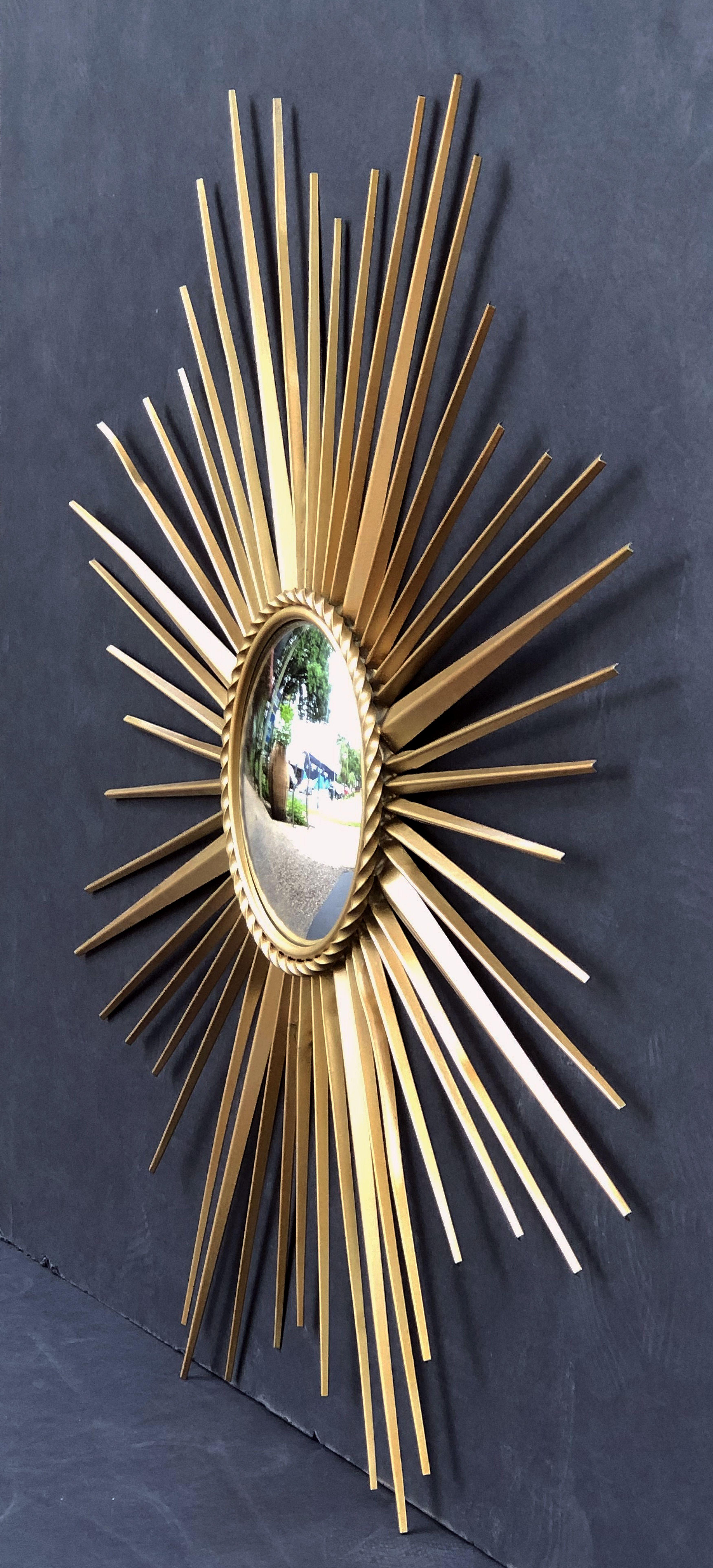 French Gilt Metal Sunburst or Starburst Mirror by Chaty Vallauris (Dia 33 3/4) In Good Condition For Sale In Austin, TX