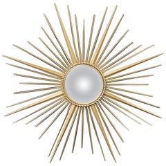 French Gilt Metal Sunburst or Starburst Mirror by Chaty Vallauris (Dia 33 3/4)