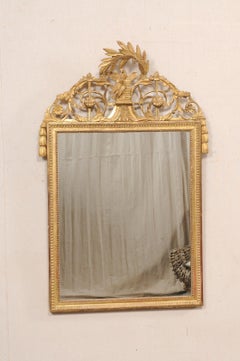 French Gilt Mirror w/Ornate Pierce-Carved Crest, 19th C.