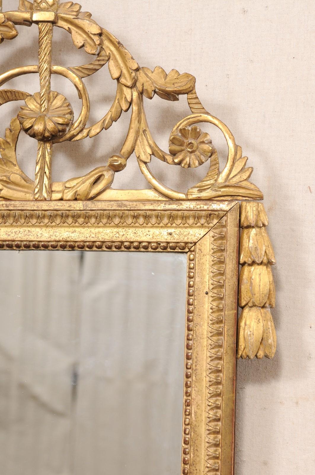 Specchio francese dorato con stemma intagliato di Pierce, XIX secolo. in vendita 1