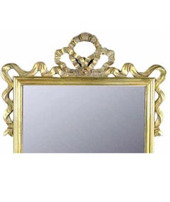 French Gilt Neoclassical Wall Mirror Carved Draped Ribbon Fold Swag