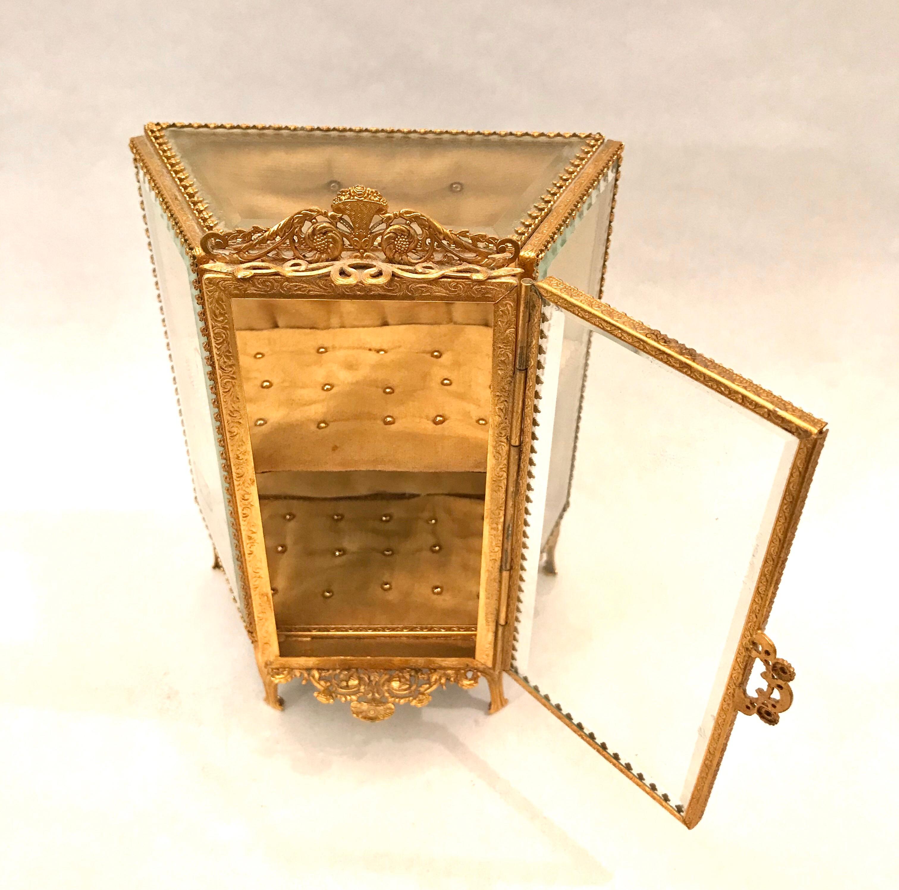 French Gilt Ormolu Miniature Vitrine Jewelry Box Display For Sale 3