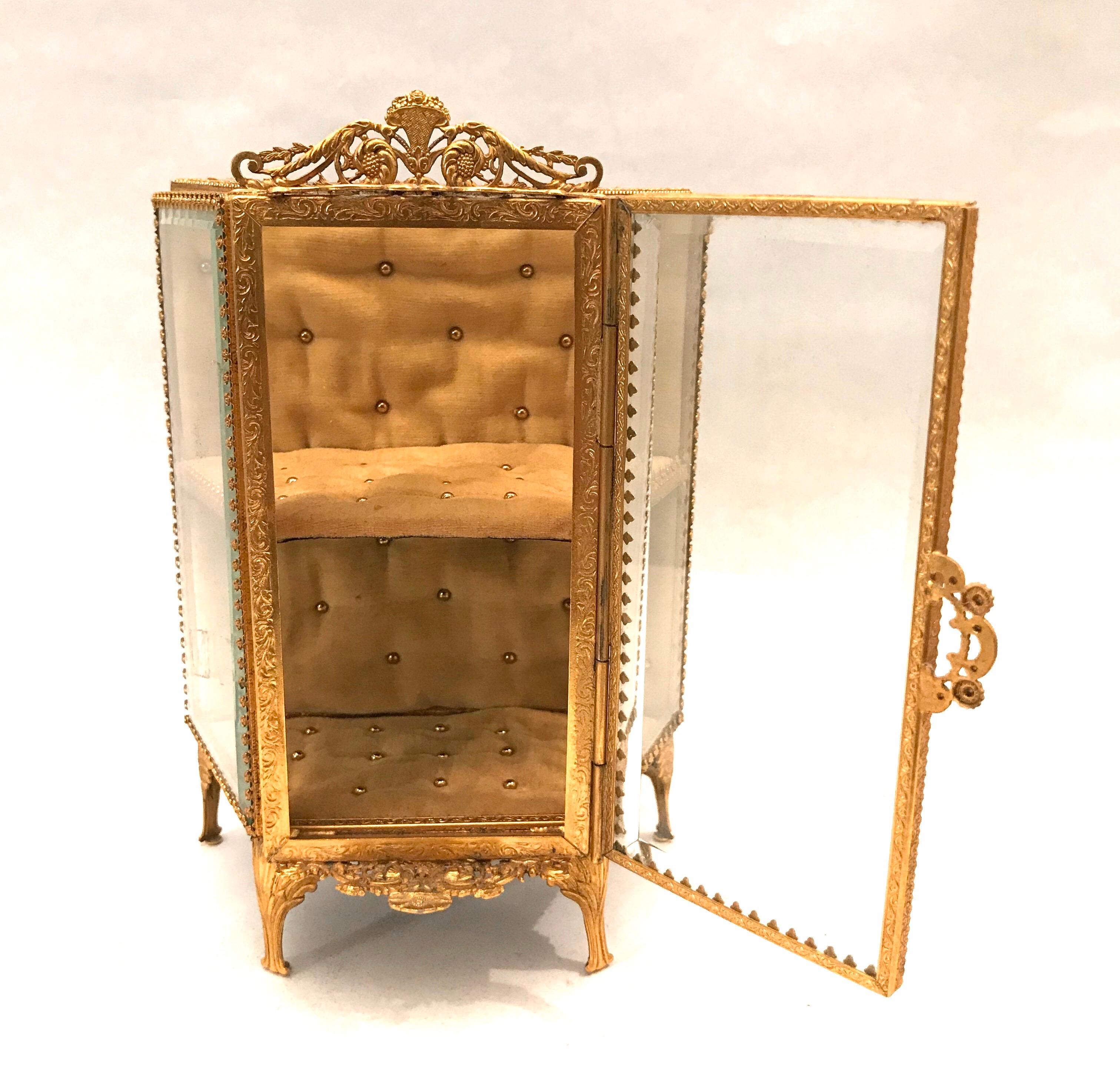 French Gilt Ormolu Miniature Vitrine Jewelry Box Display For Sale 4