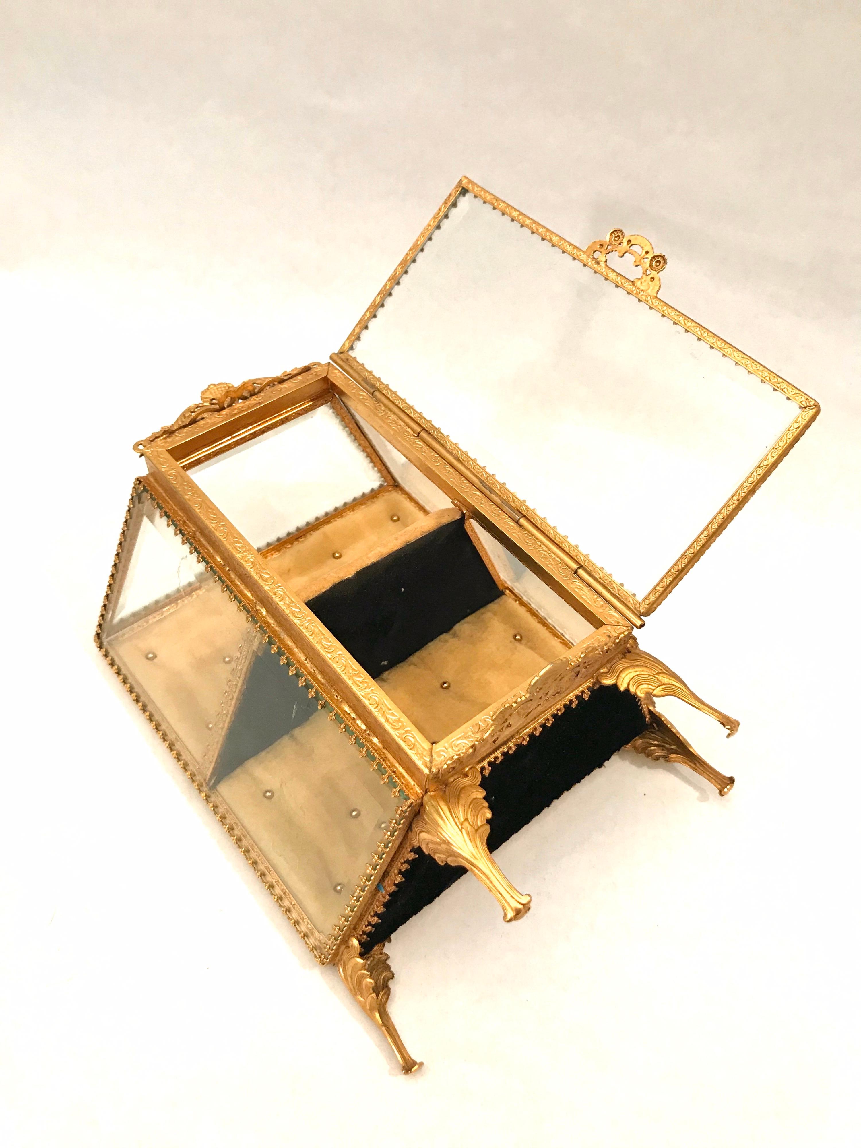 French Gilt Ormolu Miniature Vitrine Jewelry Box Display For Sale 6