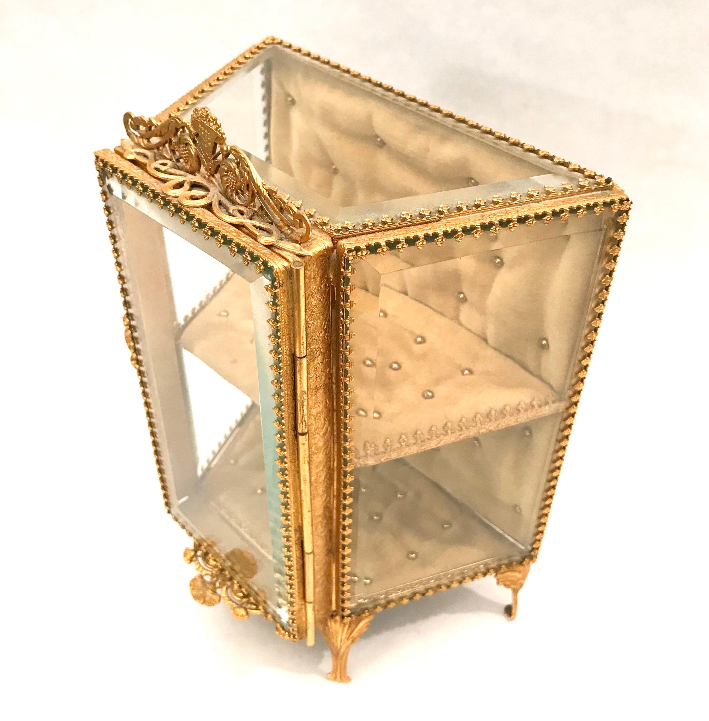 Mid-20th Century French Gilt Ormolu Miniature Vitrine Jewelry Box Display For Sale