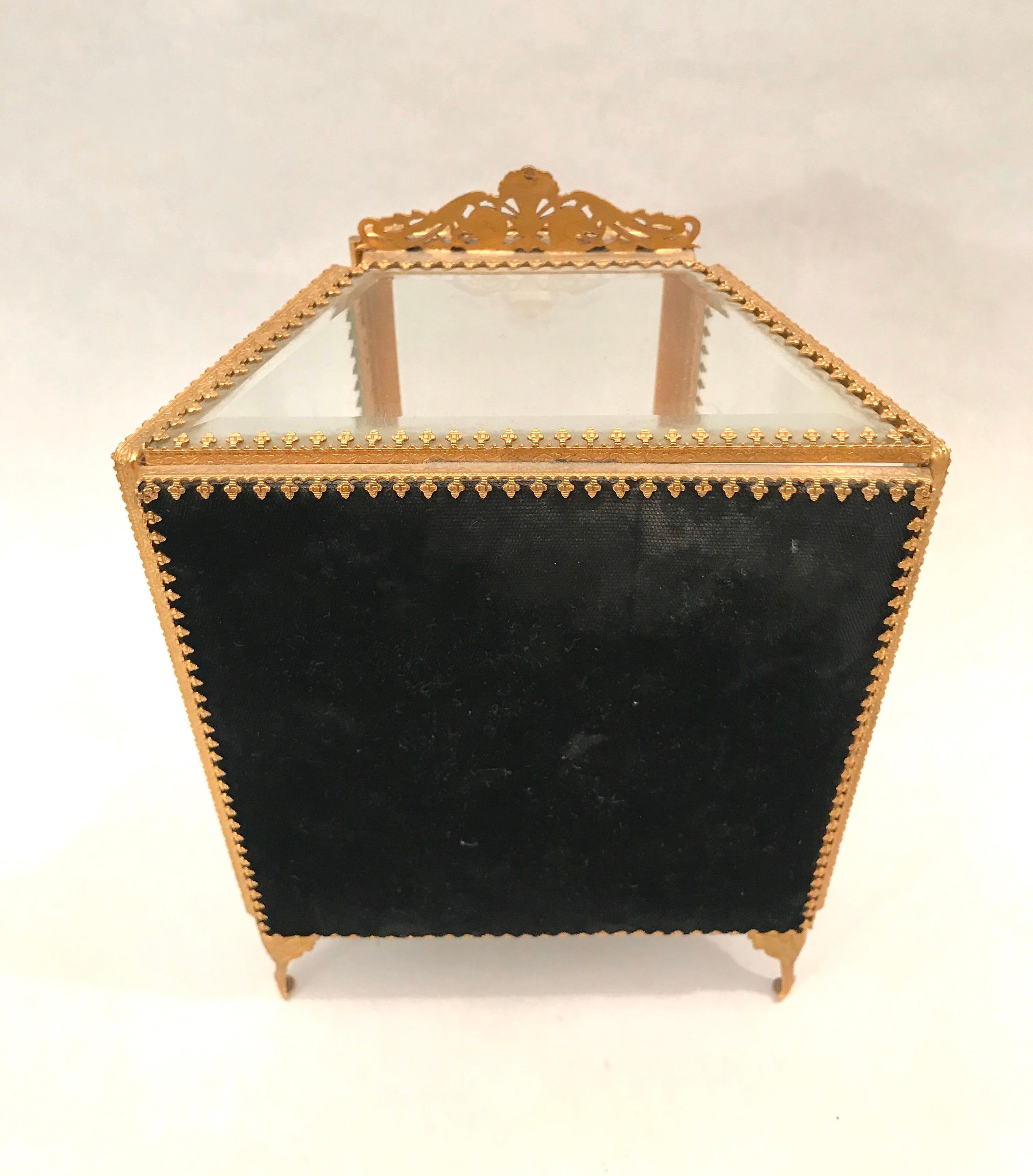 French Gilt Ormolu Miniature Vitrine Jewelry Box Display For Sale 1