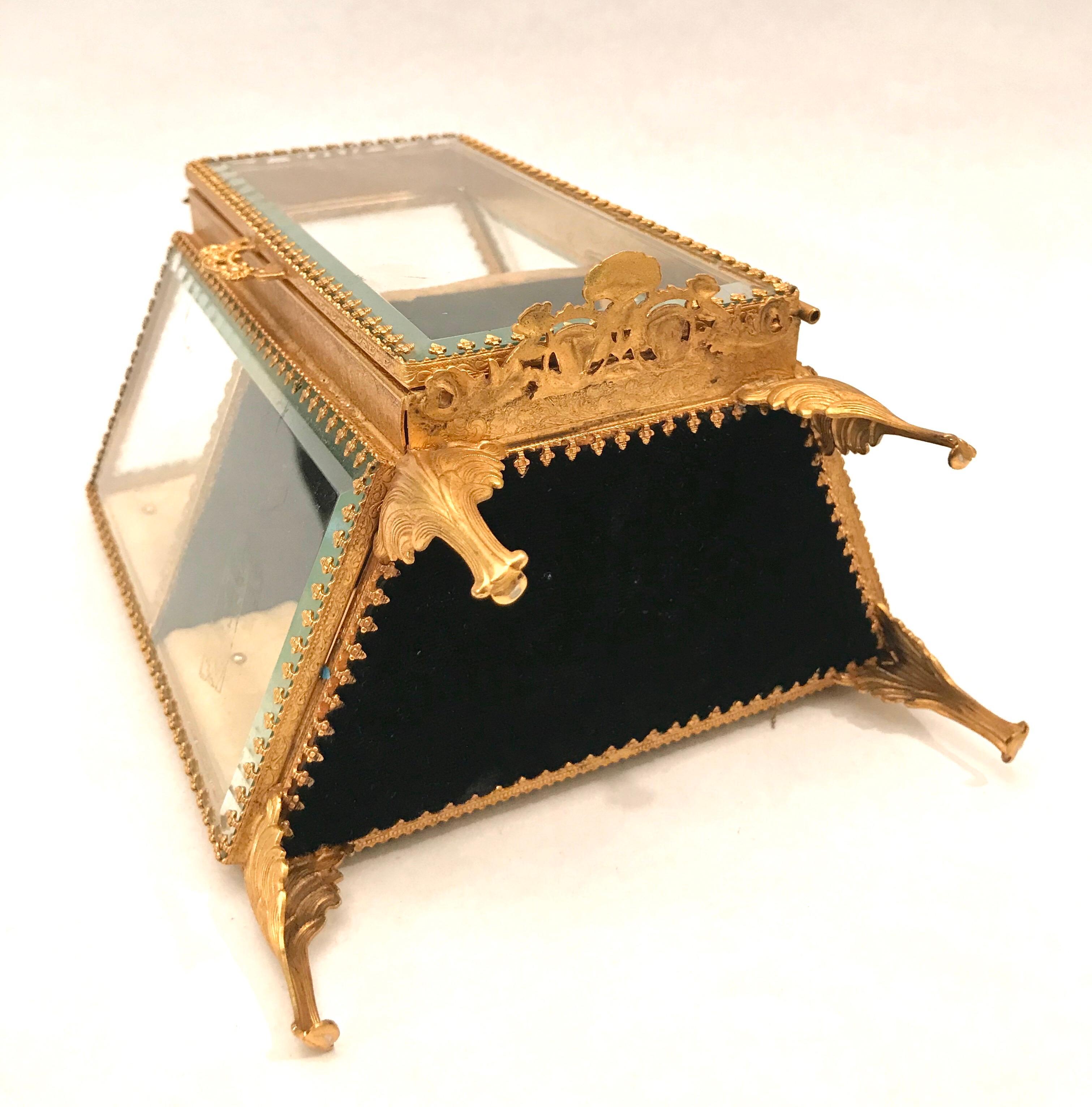 French Gilt Ormolu Miniature Vitrine Jewelry Box Display For Sale 2