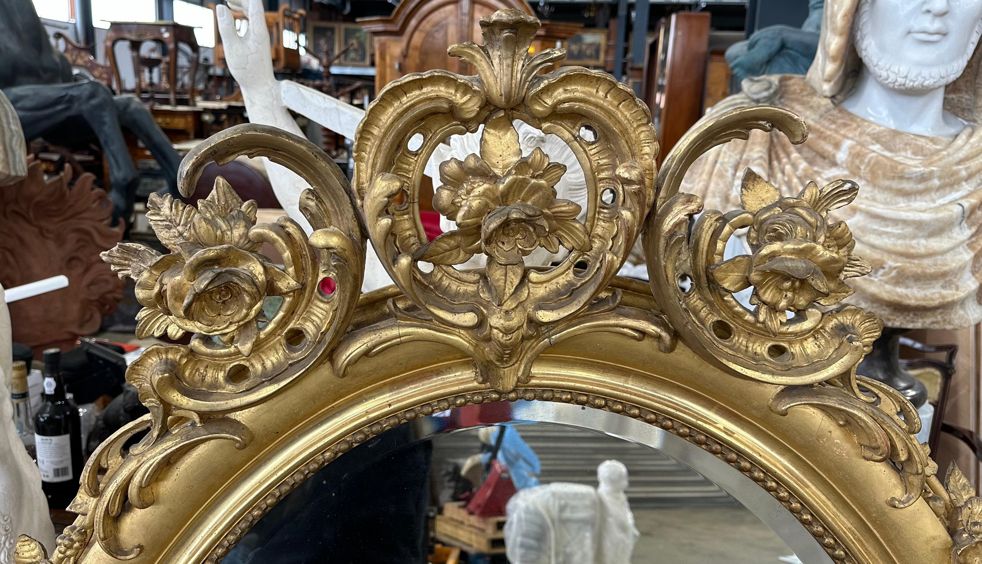 19th Century French Gilt Oval Mirror For Sale