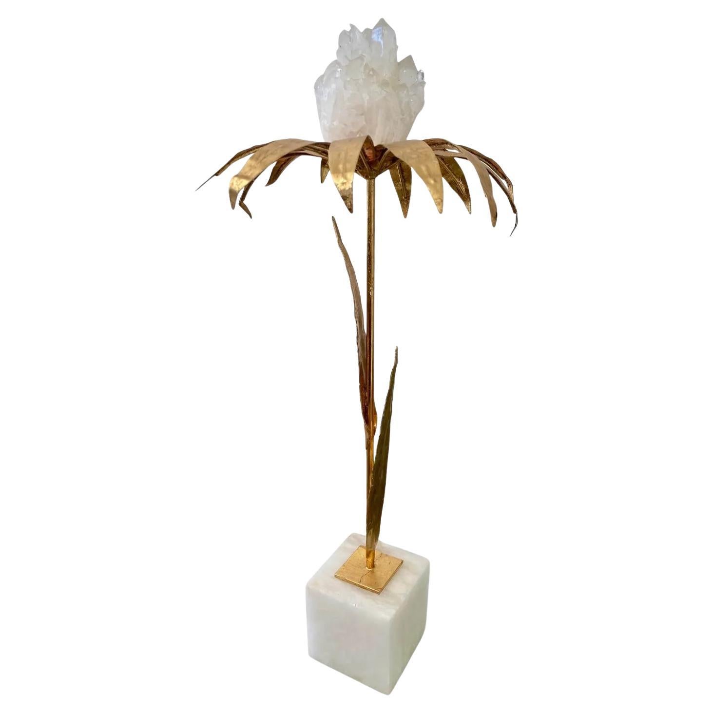 French Gilt Palm Tree With Rock Crystal and Marble Base For Sale