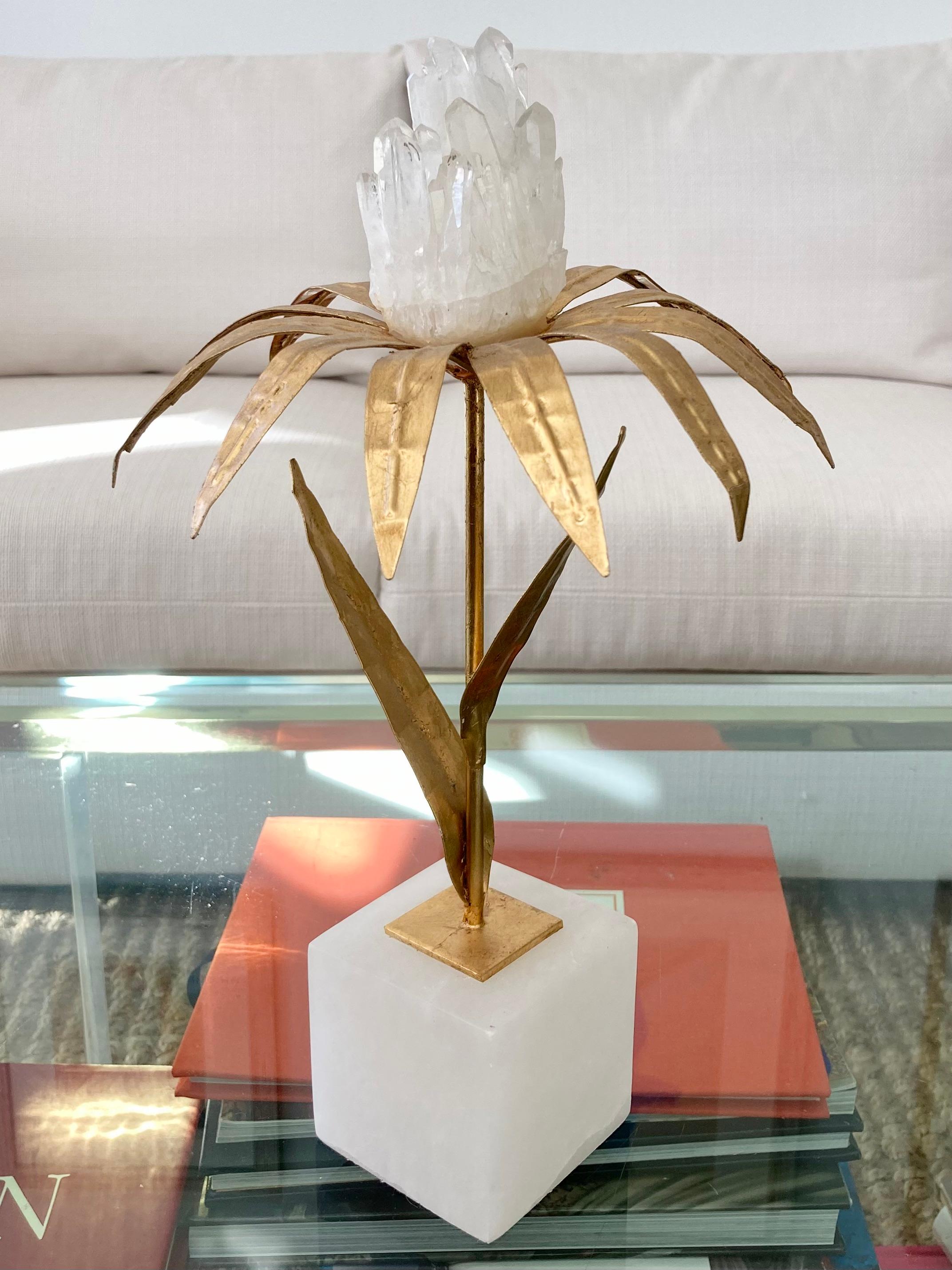 Gorgeous French gilt palm tree with marble base. Beautiful table top accessory with luxury elements. We have 4 similar sizes available. Collect all 4.