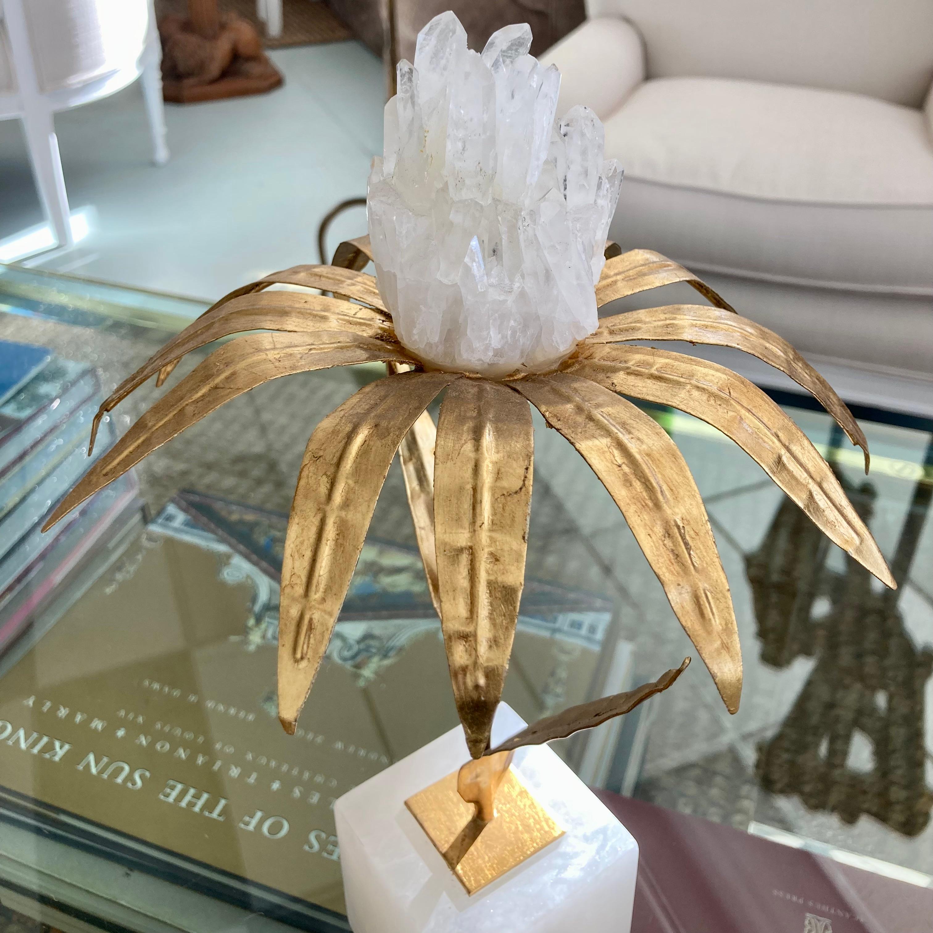 French Gilt Palm Tree With Rock Crystal and Marble Base Medium For Sale 3