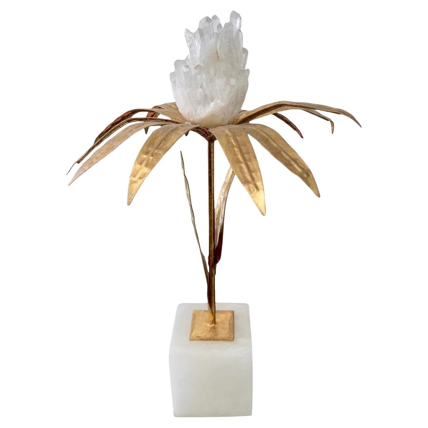French Gilt Palm Tree With Rock Crystal and Marble Base - Medium
