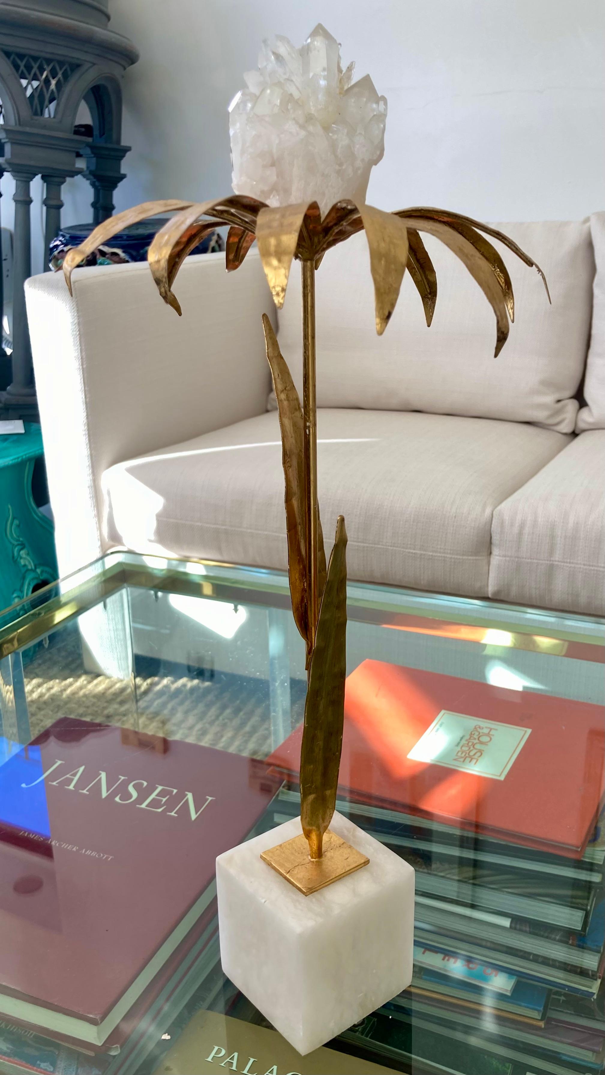 French Gilt Palm Tree With Rock Crystal and Marble Base - Tall For Sale 4