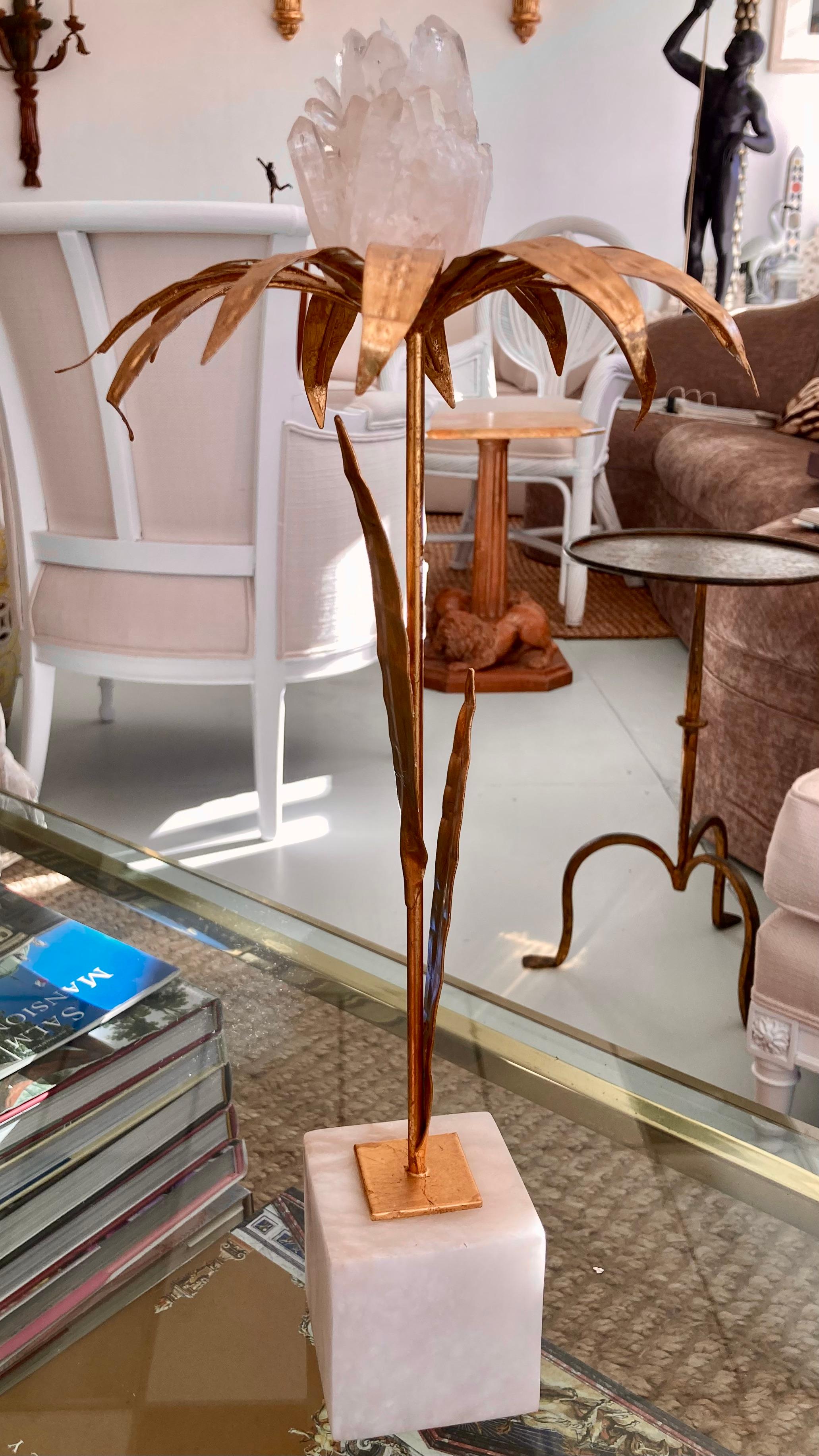 French Gilt Palm Tree With Rock Crystal and Marble Base - Tall For Sale 1