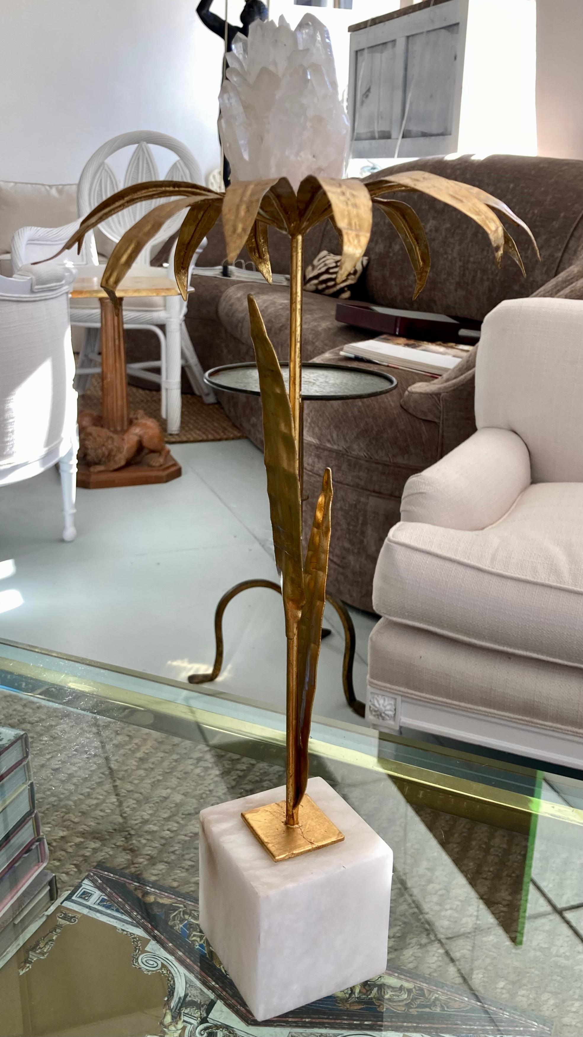 French Gilt Palm Tree With Rock Crystal and Marble Base - Tall For Sale 2