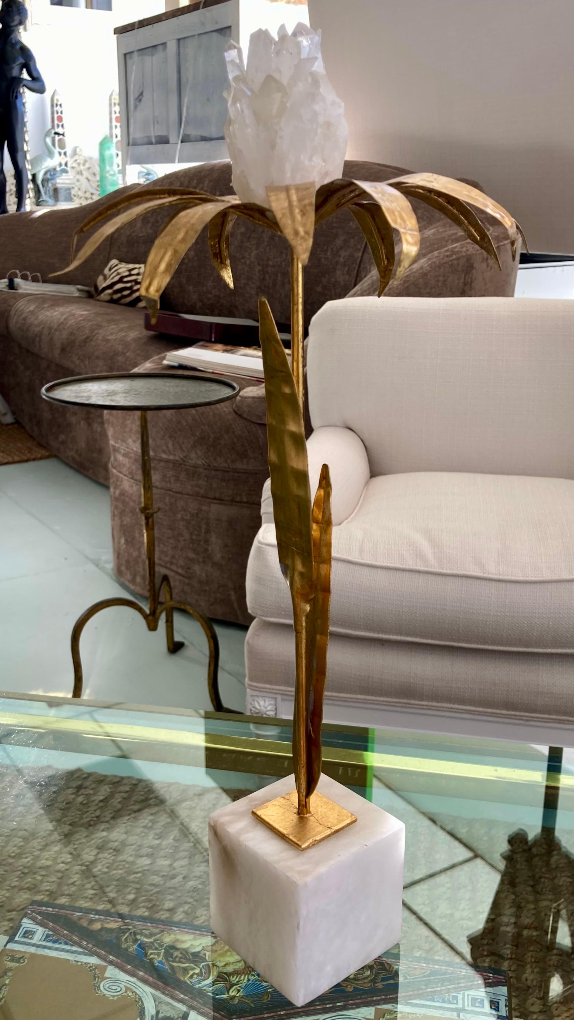 French Gilt Palm Tree With Rock Crystal and Marble Base - Tall For Sale 3