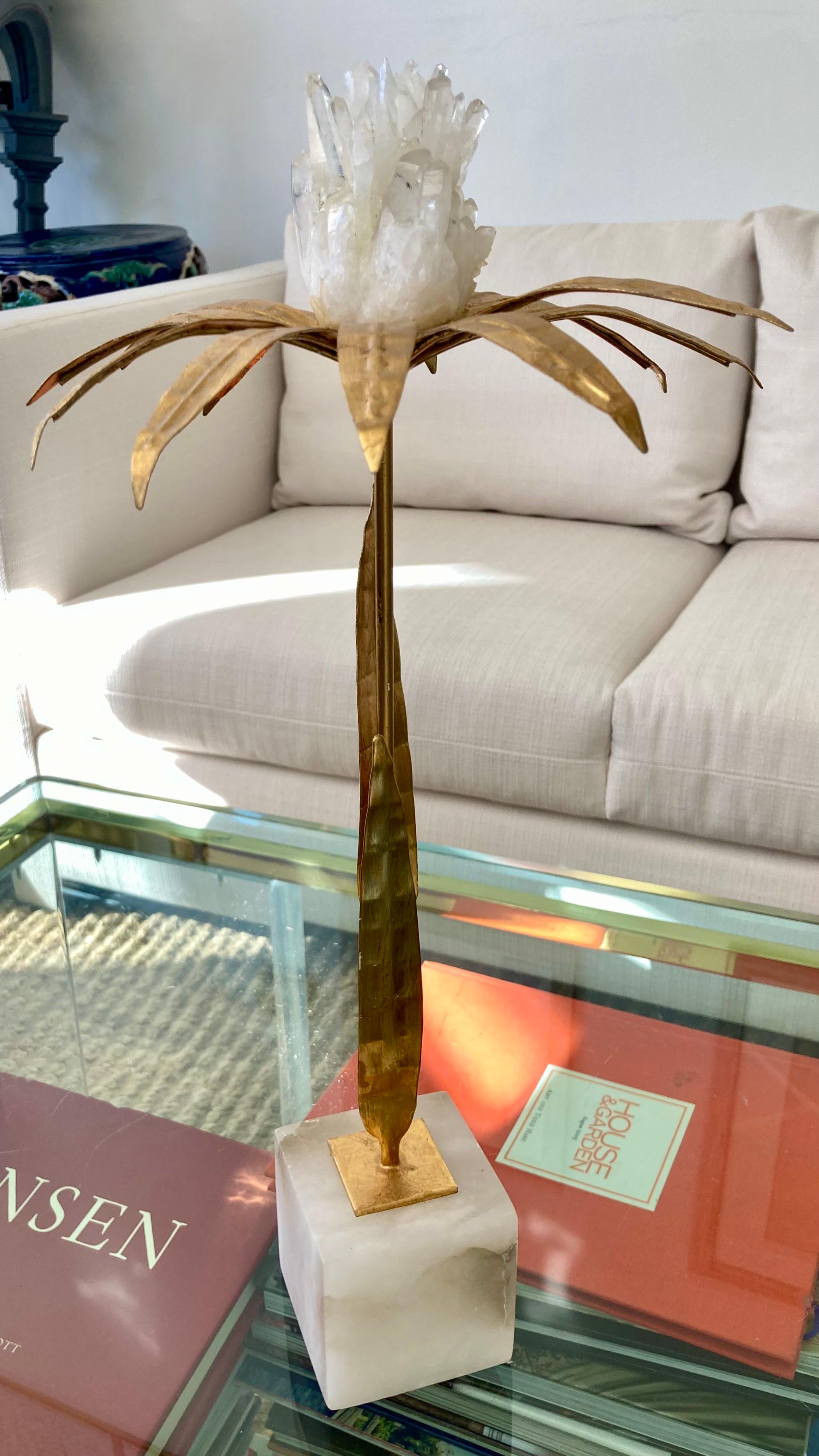 French Gilt Palm Tree With Rock Crystal and Marble Base Taller For Sale 2