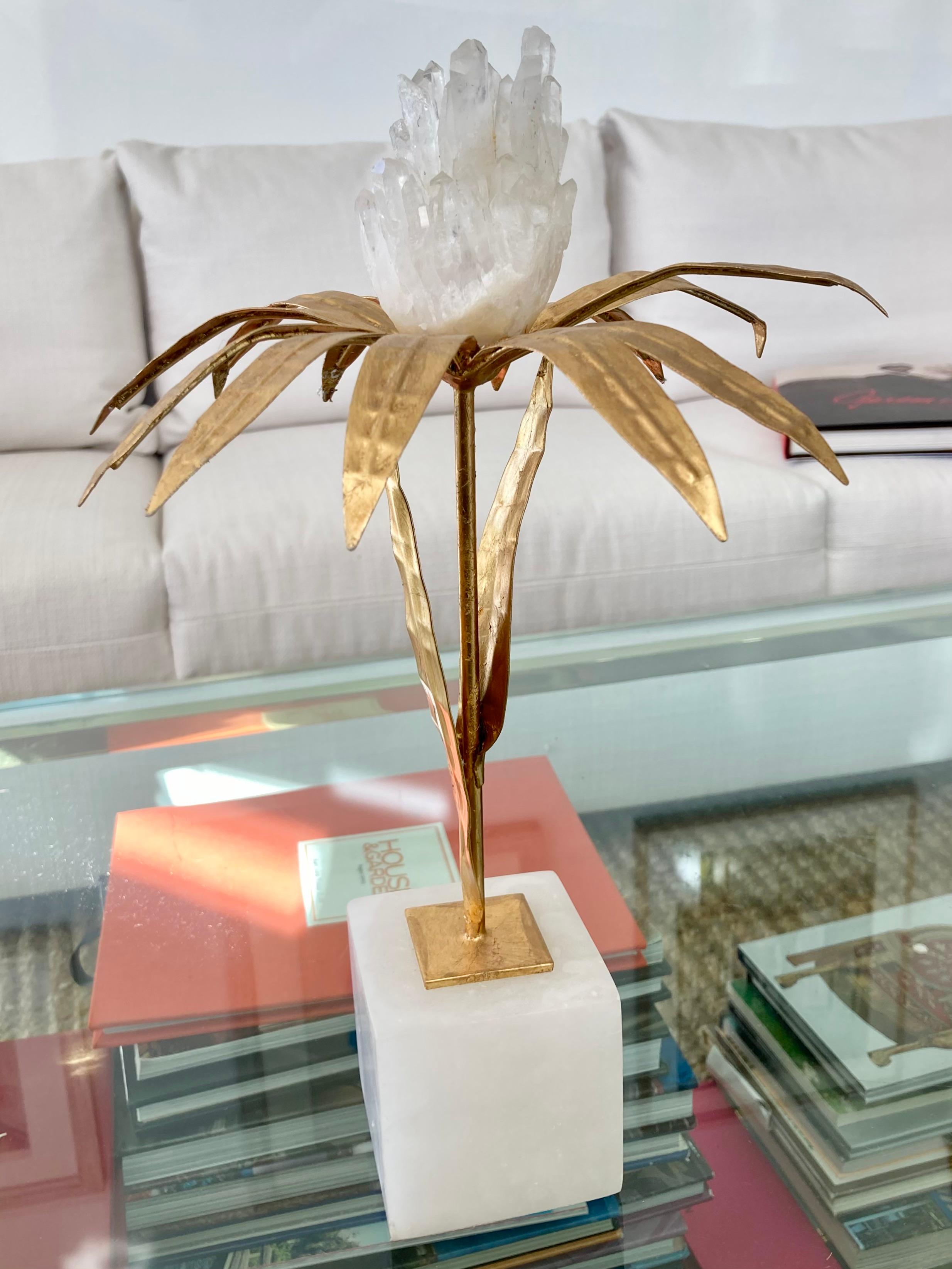 Modern French Gilt Palm Tree With Rock Crystal Lower For Sale