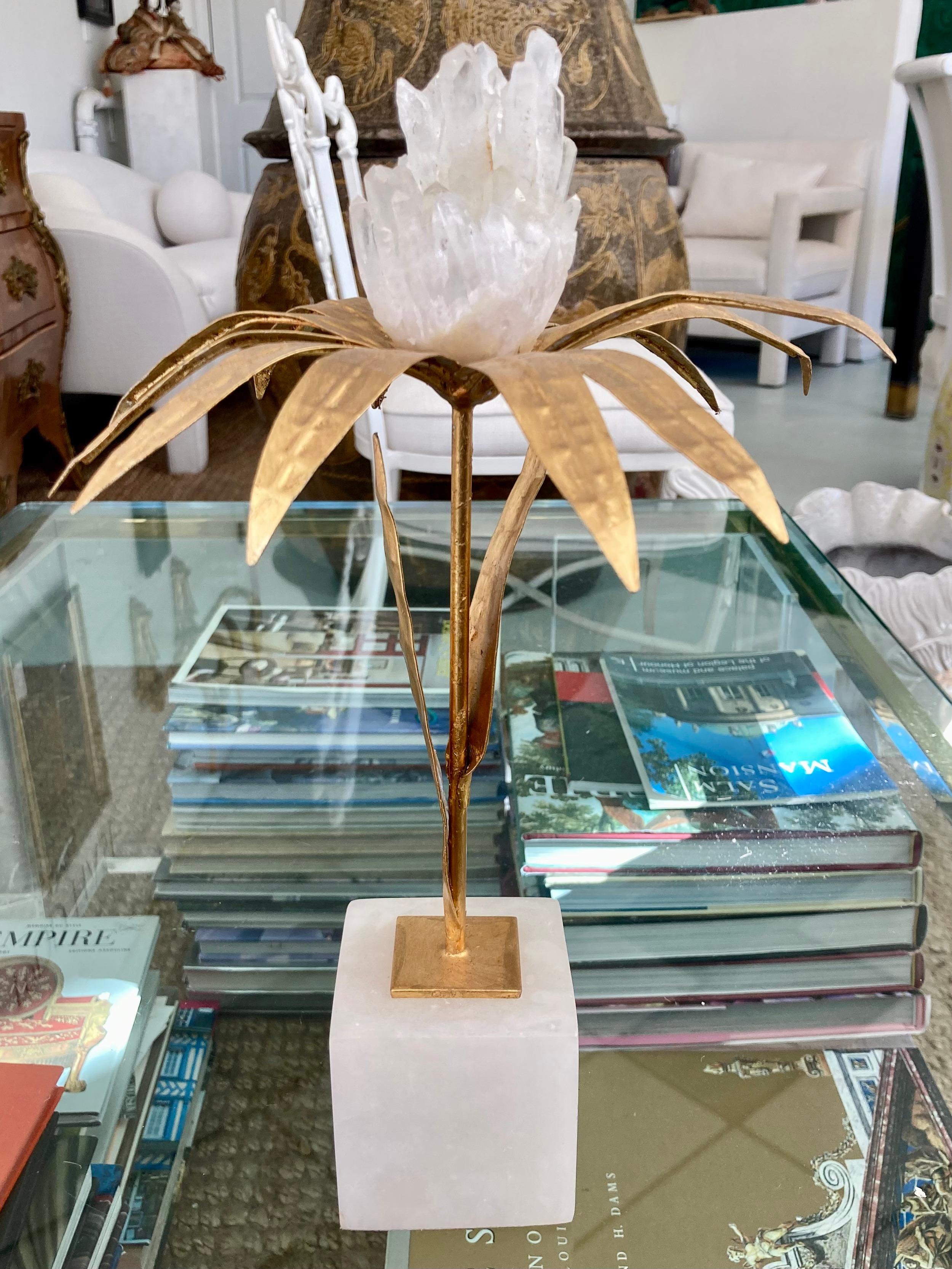 French Gilt Palm Tree With Rock Crystal Lower In Good Condition For Sale In Los Angeles, CA